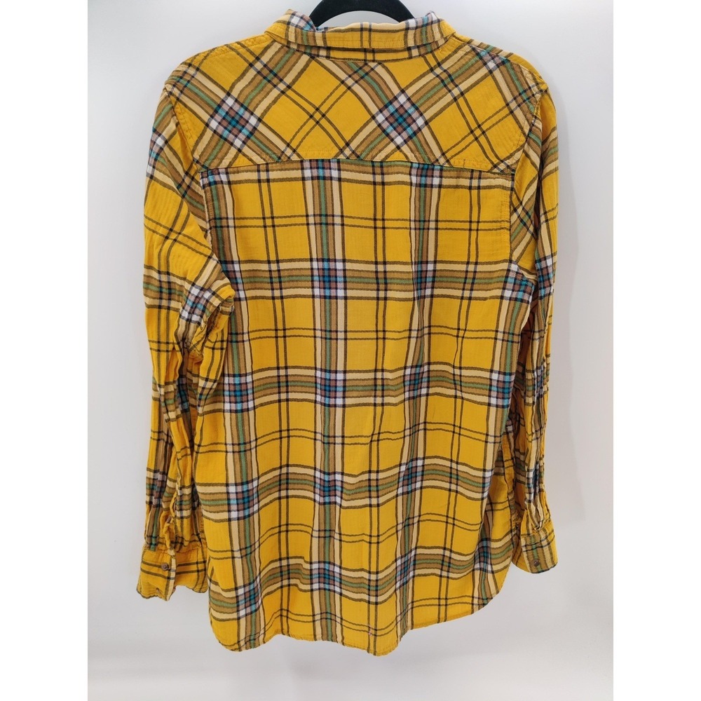 Merona Shirt Womens Size XXL Yellow ButtonUp Plaid Long Sleeve Chest Pockets - Picture 4 of 11
